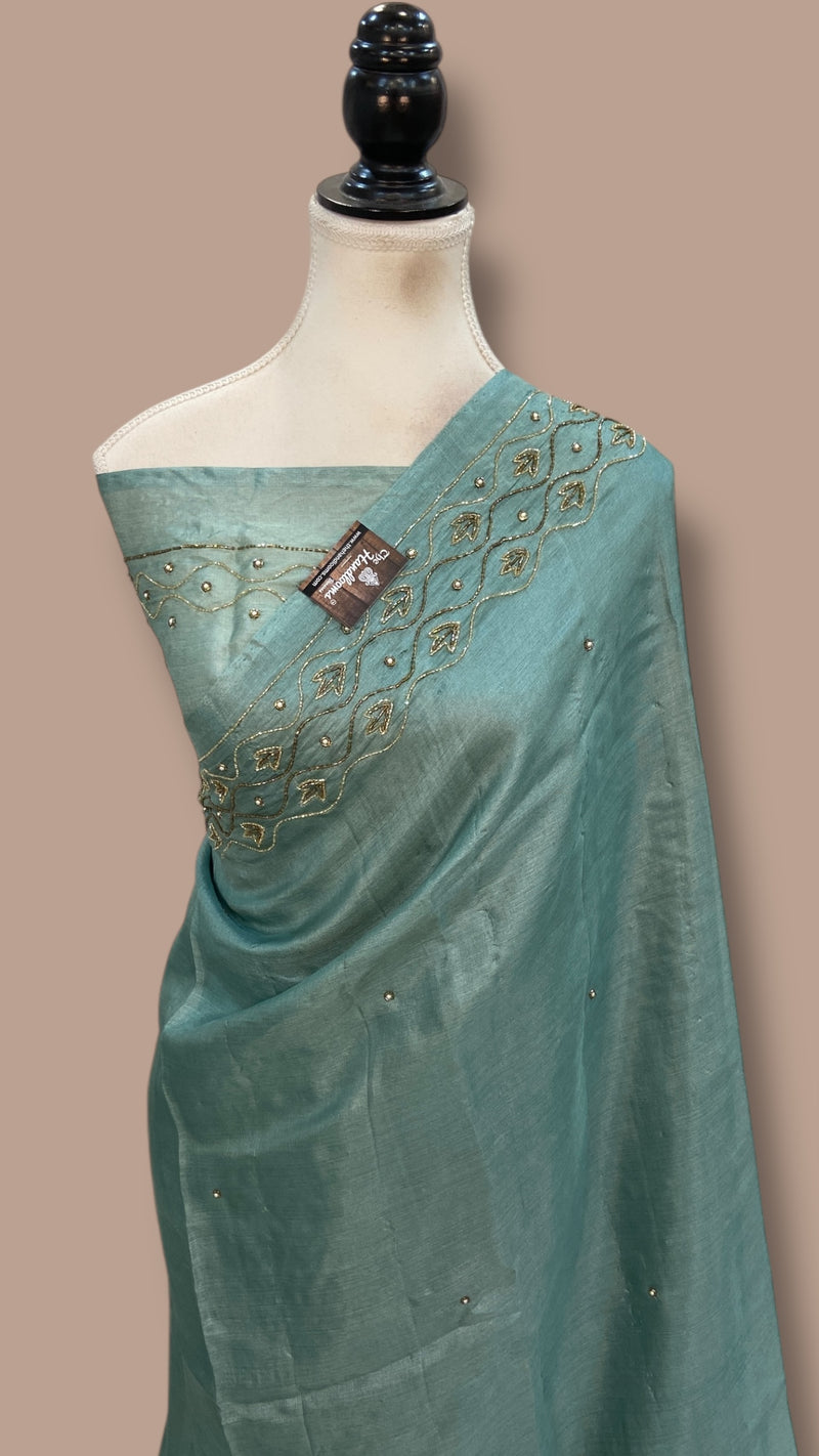 Pure Tussar Silk Handloom Banarasi Saree With Handwork