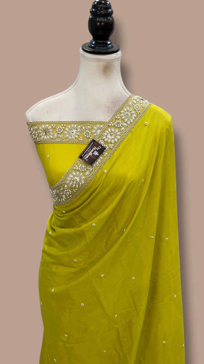 Pure Crepe Silk Handloom Banarasi Saree with Handwork