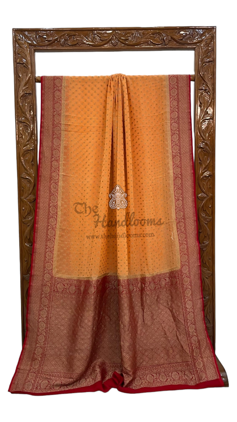 Khaddi Georgette Handloom Banarasi Saree -  Antique zari - The Handlooms