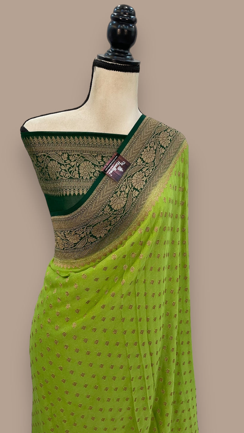 Khaddi Georgette Handloom Banarasi Saree -  Antique zari - The Handlooms