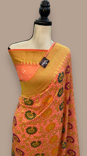 Pure Georgette Banarasi Bandhej Handloom Saree - with meenakari work - The Handlooms