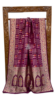 Wine Pure Katan Silk Banarasi Handloom Saree - All over Jaal work - With Meenakari - The Handlooms