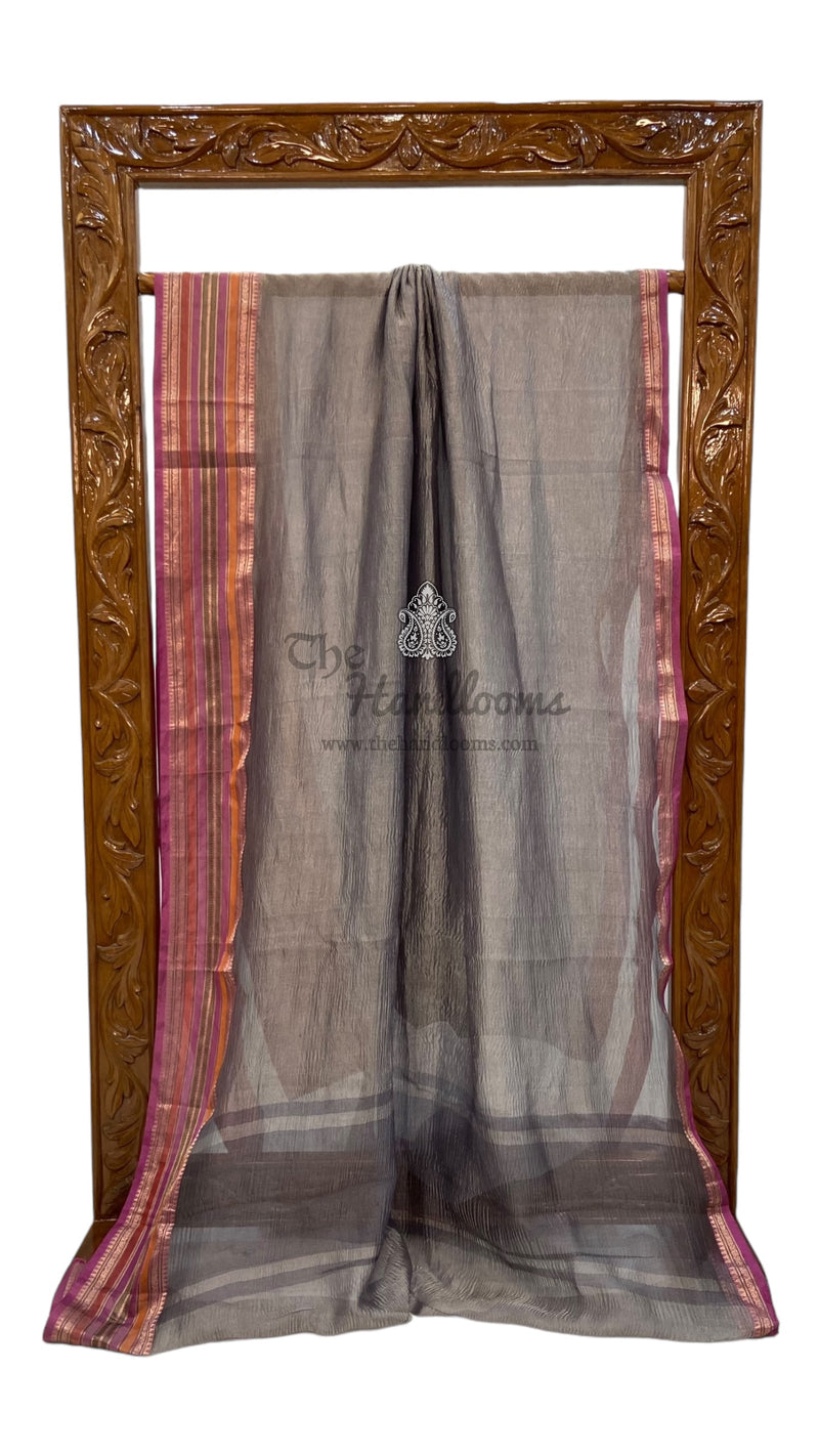 Pure Kora Tissue Crush Handloom Banarasi Saree - The Handlooms