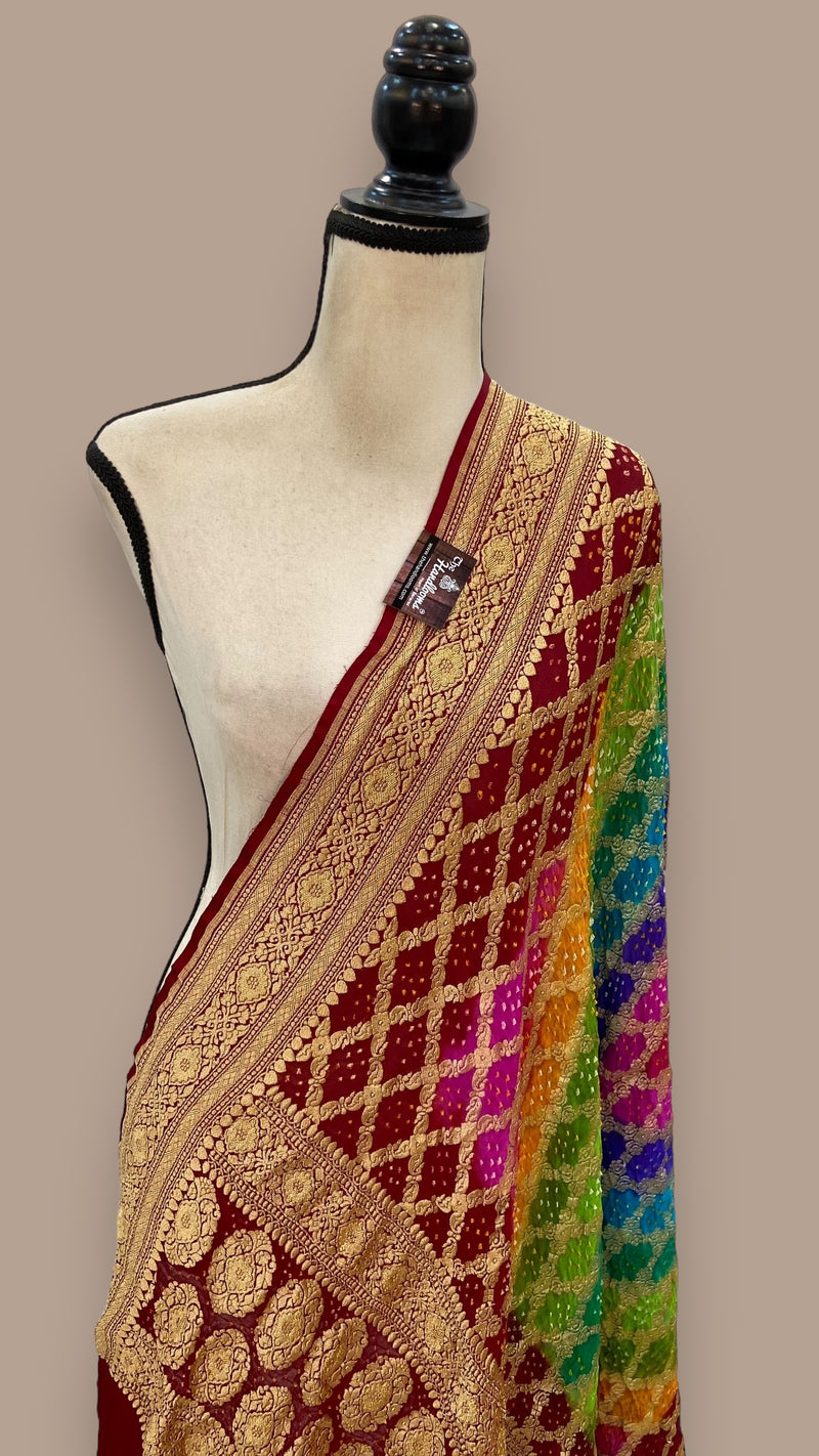 Pure Georgette Banarasi Bandhej Handloom Dupatta - The Handlooms