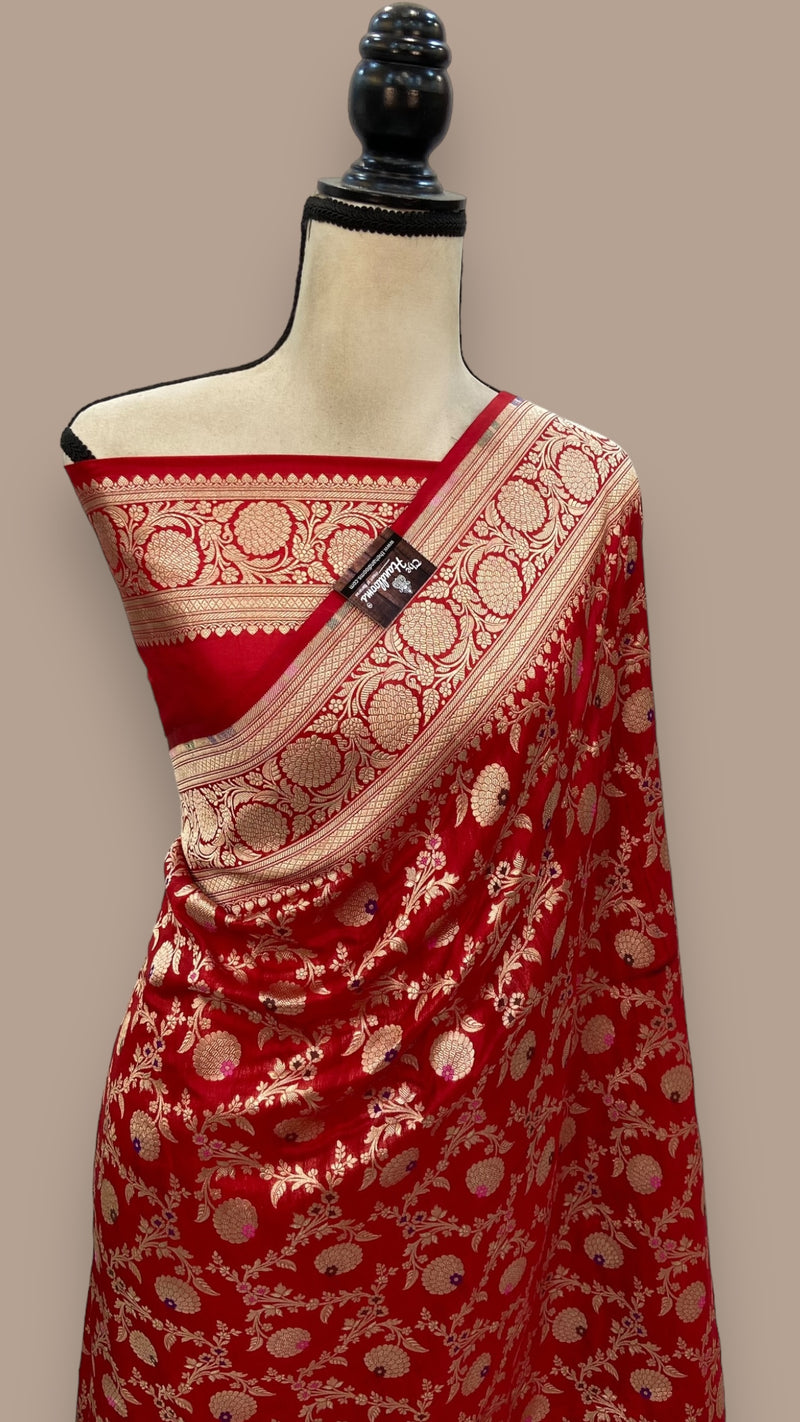 Pure Katan Silk Banarasi Handloom Saree - All over Jaal work - With Meenakari - The Handlooms