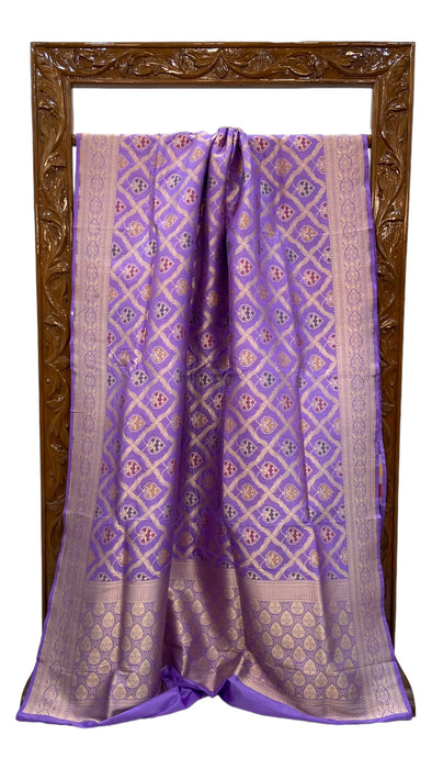 Lavender Pure Katan Silk Banarasi Handloom Saree - All over Jaal work - With Meenakari