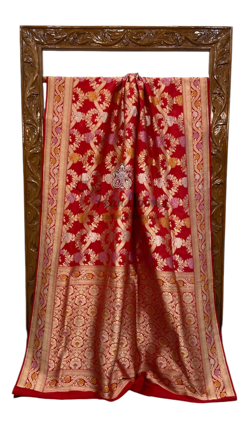 Pure Katan Silk Banarasi Handloom Saree - All over Jaal work with Meenakari - The Handlooms