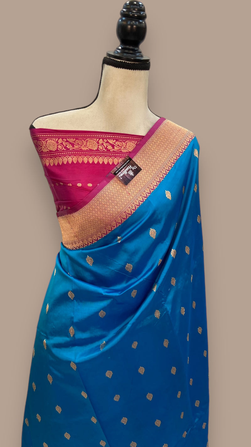 Pure Katan Silk Banarasi Handloom Saree - All over Kadua motifs - The Handlooms