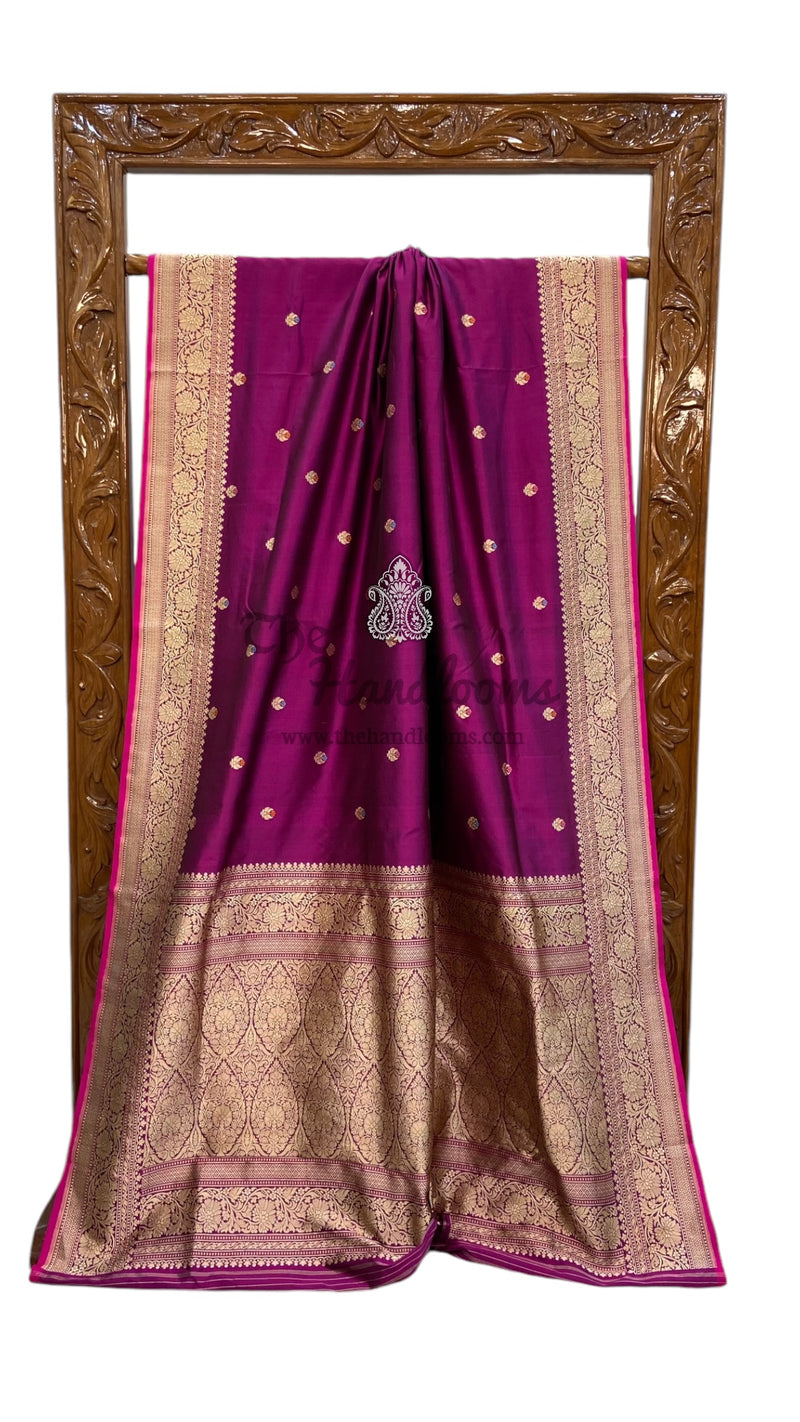 Pure Katan Silk Banarasi Handloom Saree - All over Kadua motifs With Meenakari - The Handlooms