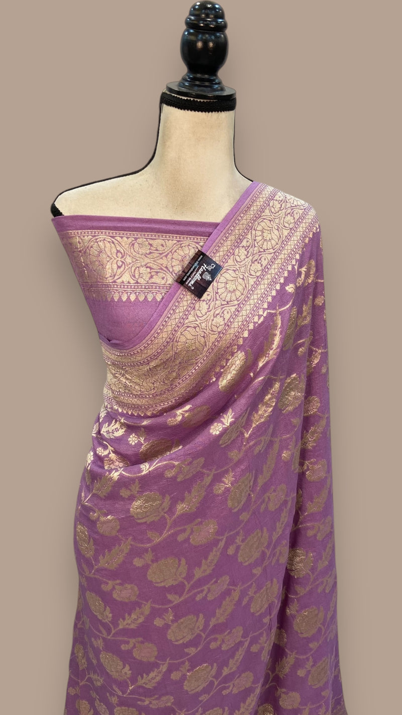 Tussar Georgette Handloom Banarasi Saree - All over Jaal Work - The Handlooms