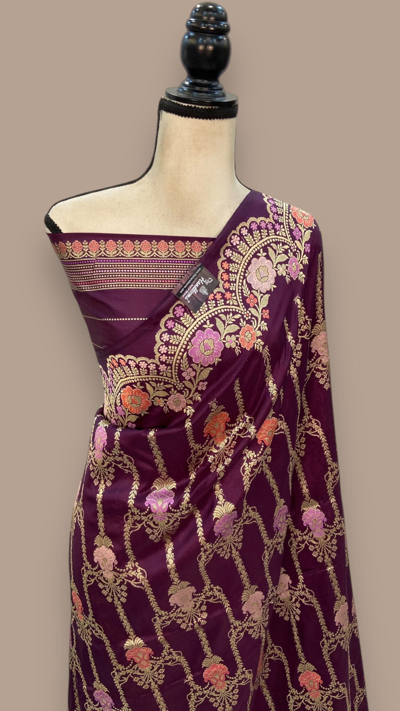 Ektara Pure Katan Silk Banarasi Handloom Saree - All over kadiyal Jaal work - The Handlooms