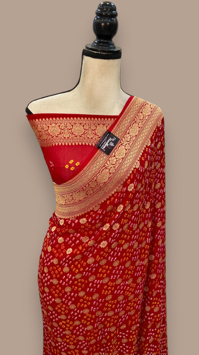 Pure Georgette Banarasi Bandhej Handloom Saree