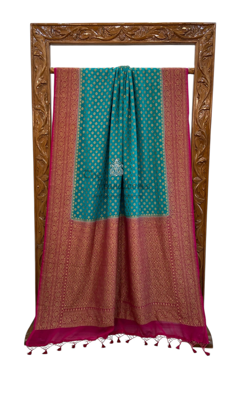 Khaddi Georgette Handloom Banarasi Saree -  Antique zari - The Handlooms