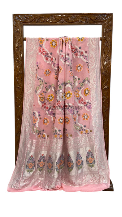 Pure Khaddi Georgette Handloom Banarasi Saree - All over Jaal Work With Meenakari