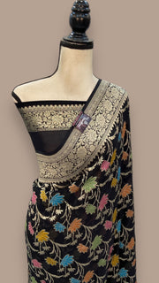 Khaddi Georgette Handloom Banarasi Saree - All over Jaal Work With Meenakari - The Handlooms