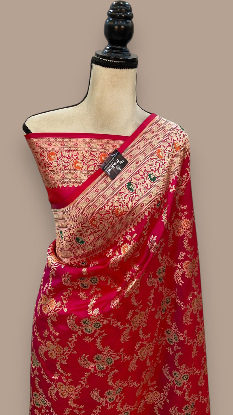 Pure Katan Silk Banarasi Handloom Saree - All over Jaal work - With Meenakari - The Handlooms