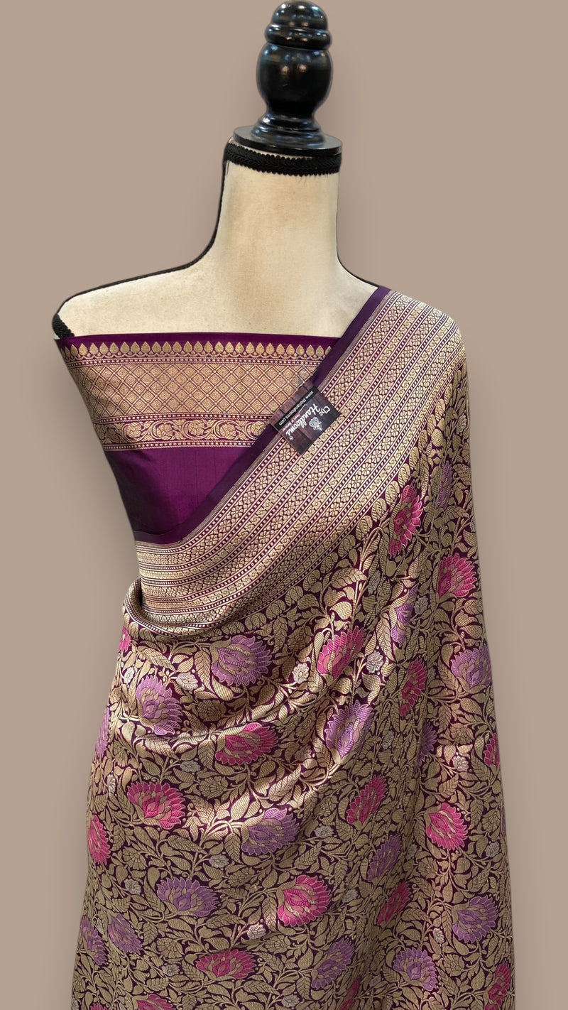Pure Katan Silk Banarasi Handloom Saree - Tanchui Brocade With Meenakari - The Handlooms