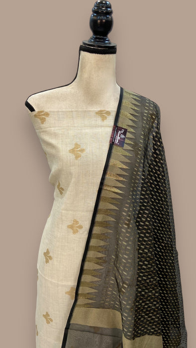 Pure Chanderi Cotton Banarasi Dress material - Chikankari