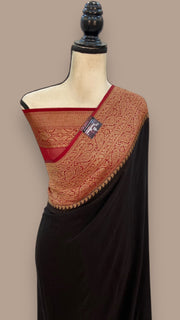 Black Pure Khaddi Georgette Handloom Banarasi Saree - The Handlooms