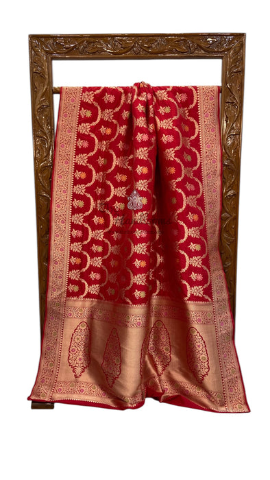 Pure Katan Silk Banarasi Handloom Saree - All over Jaal work - With Meenakari