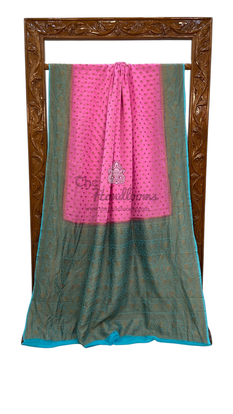Khaddi Georgette Handloom Banarasi Saree -  Antique zari - The Handlooms