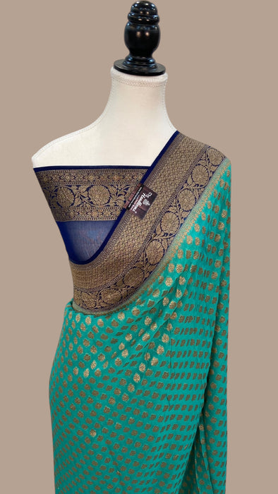 Khaddi Georgette Handloom Banarasi Saree -  Antique zari