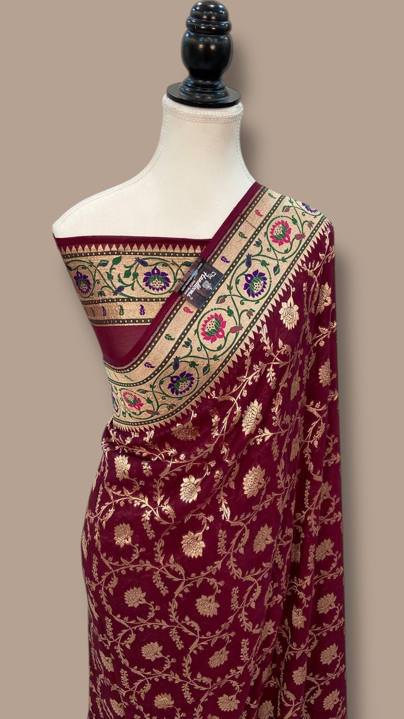 Pure Georgette Banarasi Handloom Saree - with meenakari work - The Handlooms