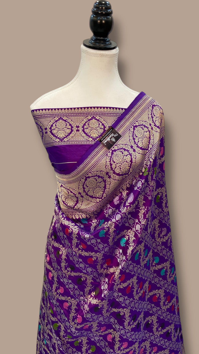 Ektara Pure Katan Silk Banarasi Handloom Saree - All over kadiyal Jaal work - The Handlooms