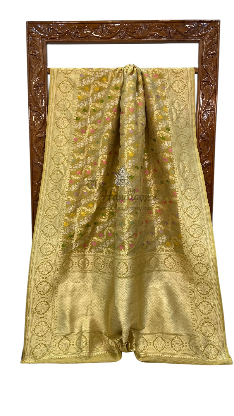 Ektara Pure Katan Silk Banarasi Handloom Saree - All over kadiyal Jaal work - The Handlooms