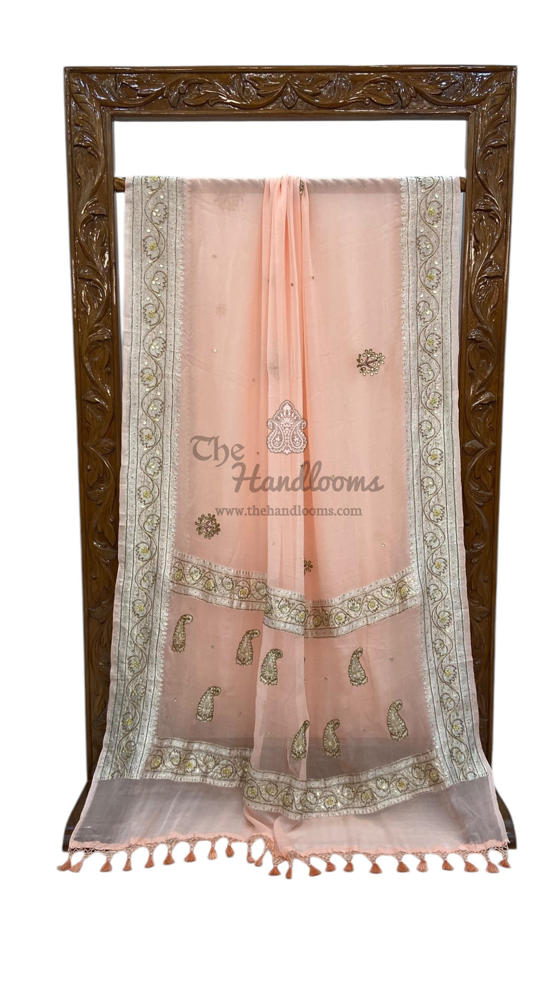 Pure Georgette Handloom Banarasi Saree with Handwork: Gota Patti, Zardozi, Diamond Chain, Katdana, and Abla Detailing - The Handlooms
