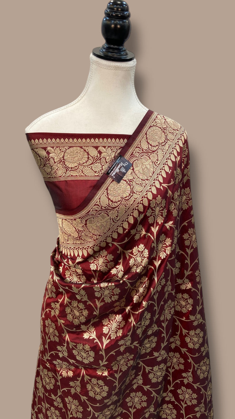 Pure Katan Silk Banarasi Handloom Saree - All Over Jaal Work - The Handlooms