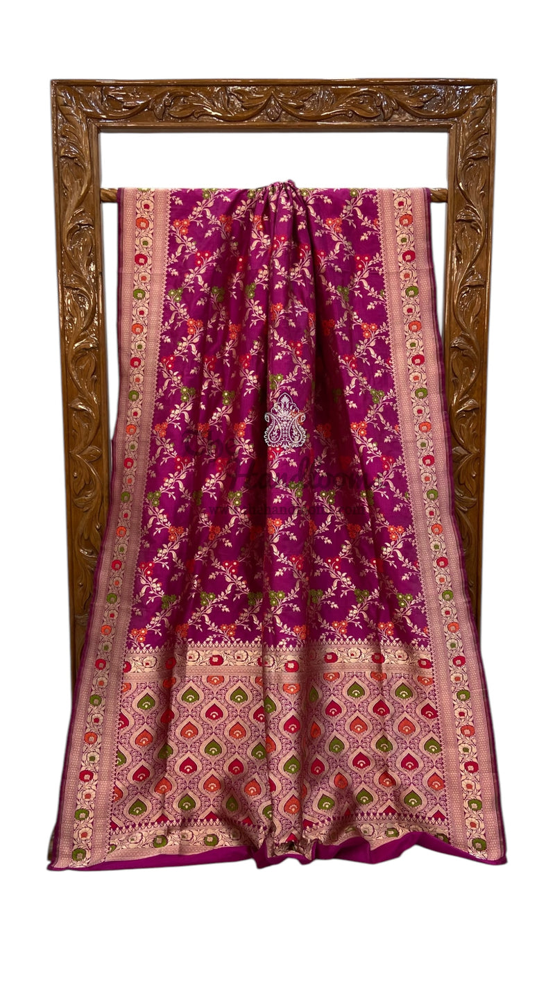 Pure Katan Silk Banarasi Handloom Saree - All over Jaal Work With Meenakari - The Handlooms