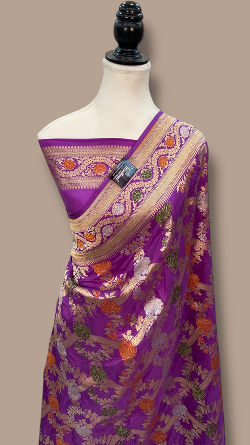 Pure Katan Silk Banarasi Handloom Saree - All over Jaal Work With Meenakari - The Handlooms