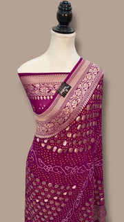 Pure Georgette Banarasi Bandhej Handloom Saree - The Handlooms