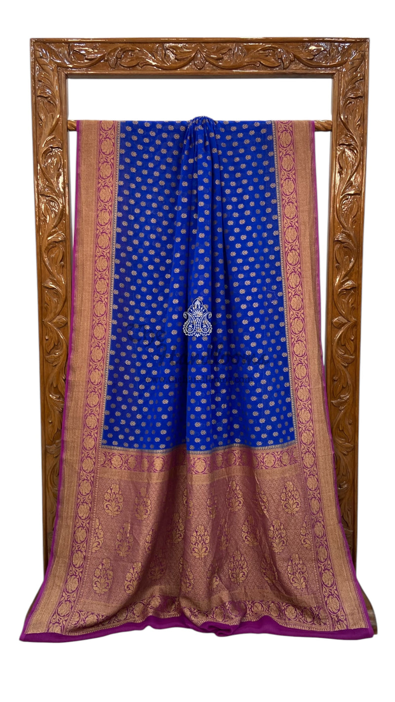 Khaddi Georgette Handloom Banarasi Saree -  Antique zari - The Handlooms