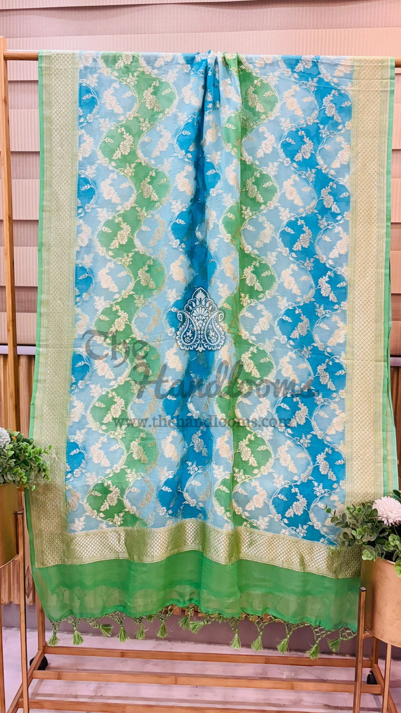 Rangkat Pure Khaddi Georgette Dupatta - water zari - The Handlooms