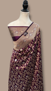 Pure Katan Silk Banarasi Handloom Saree - All over Sona Roopa Jaal Work - The Handlooms