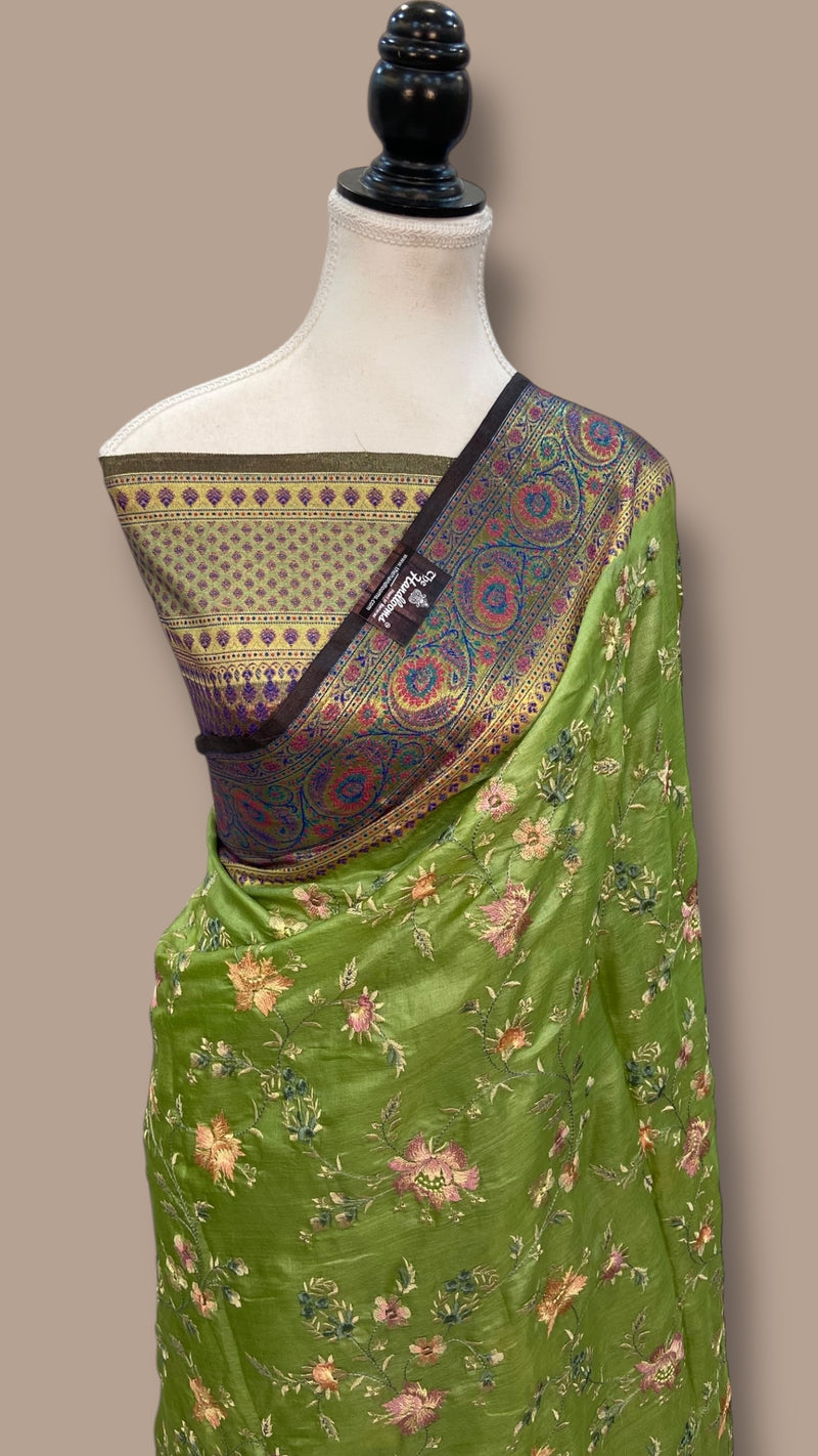Tussar Silk Handloom Banarasi Saree With Chikankari - The Handlooms