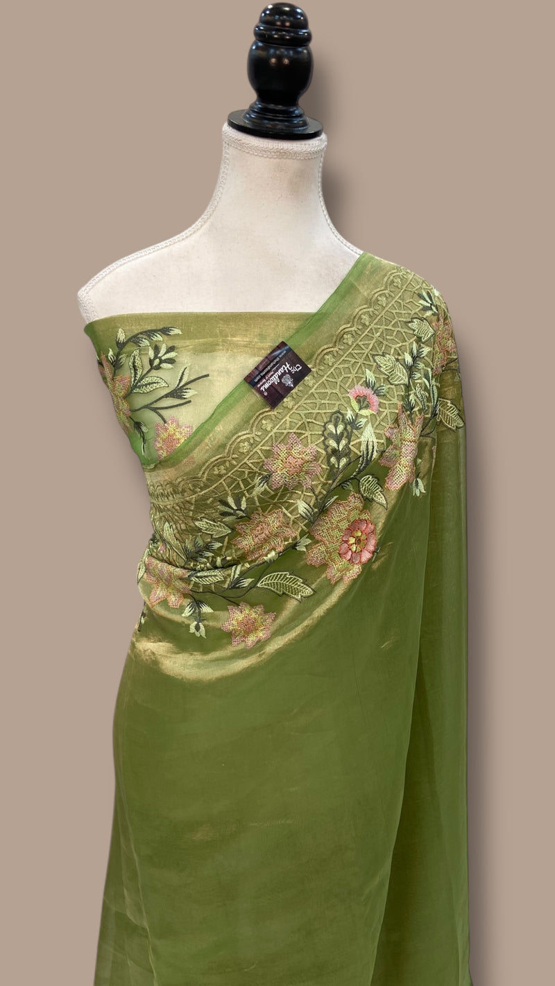 Pure Tissue Handloom Banarasi Saree With Chikankari - The Handlooms