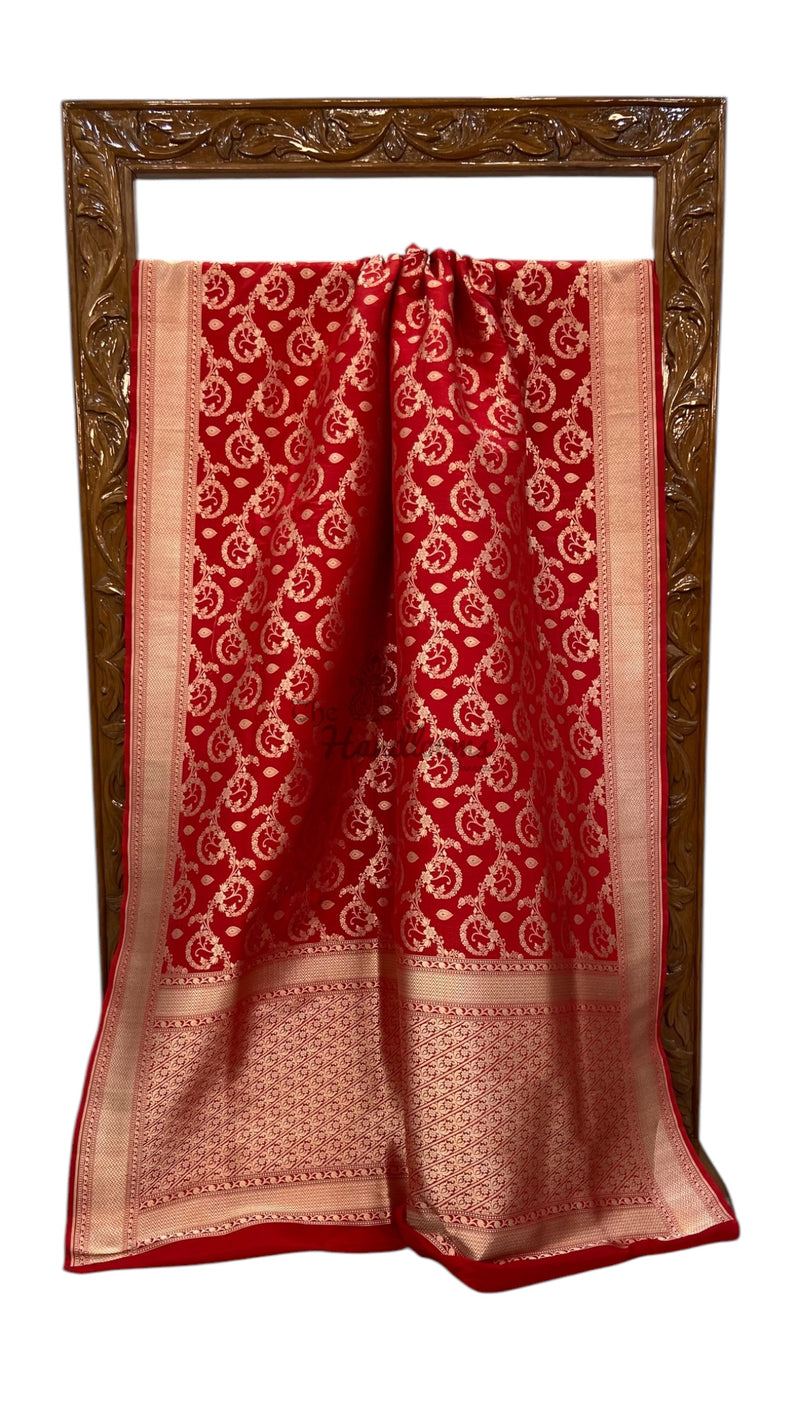 Pure Katan Silk Banarasi Handloom Saree - All Over Jaal Work - The Handlooms
