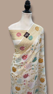 Khaddi Georgette Handloom Banarasi Saree - All Over Jaal Work with meenakari - The Handlooms