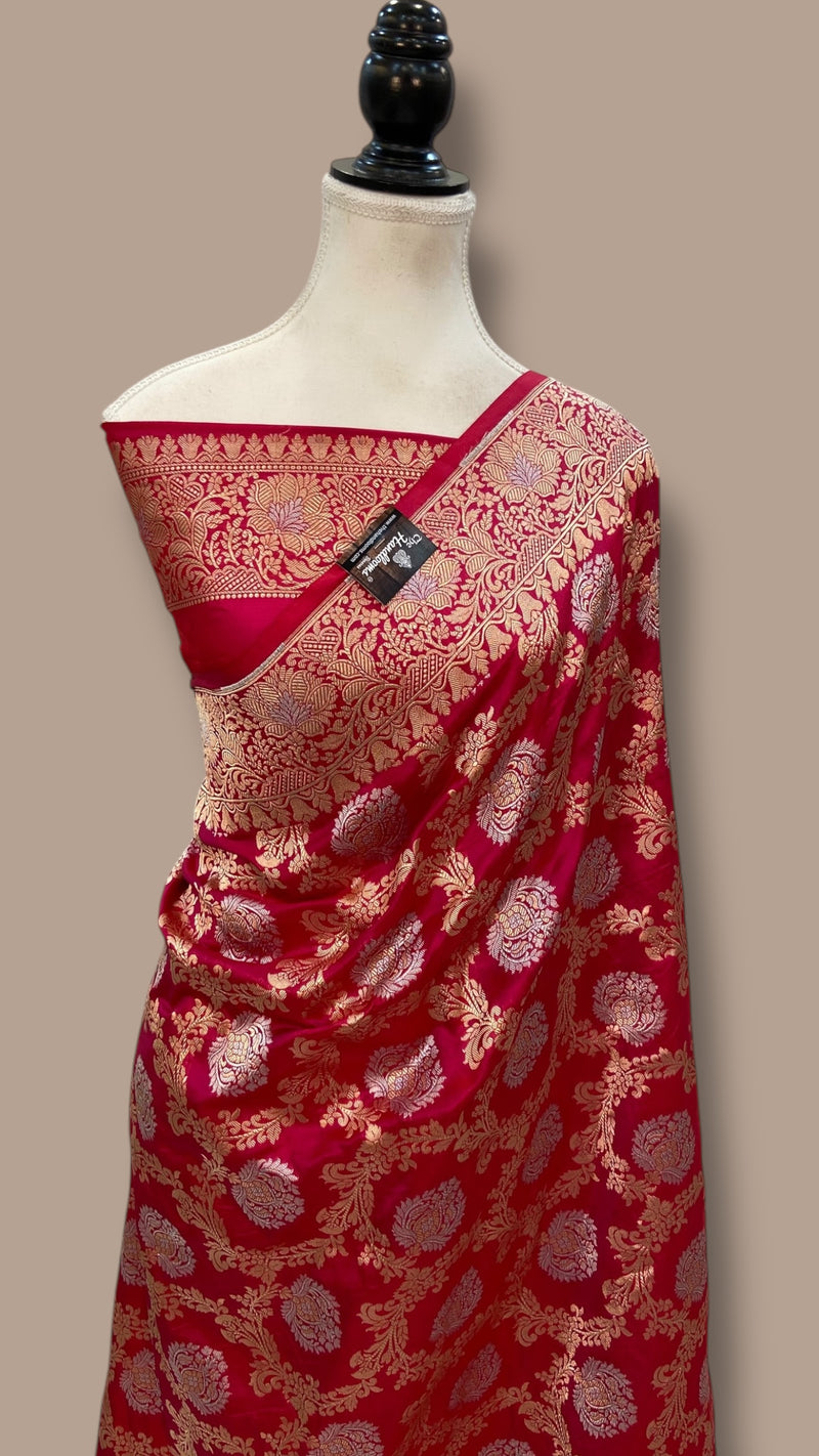 Pure Katan Silk Banarasi Handloom Saree - All Over Sona Roopa Jaal Work - The Handlooms