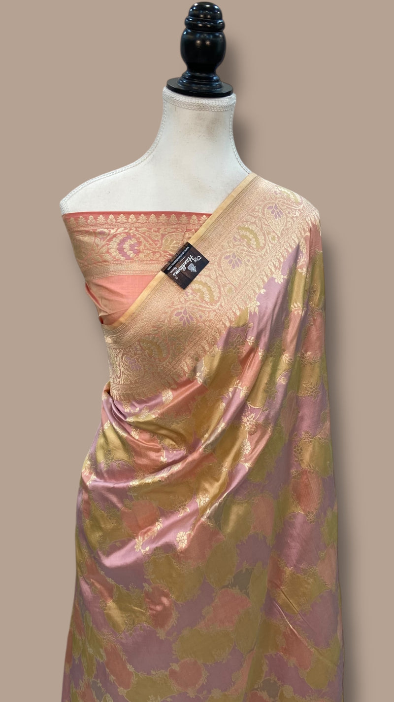 Pure Katan Silk Banarasi Handloom Saree - All over Jaal Work With Rangkart - The Handlooms