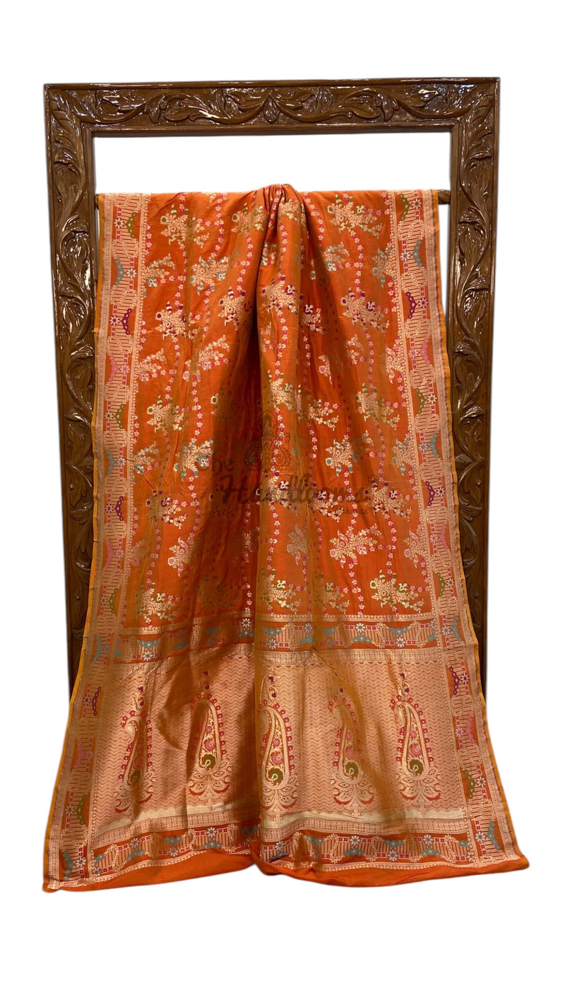 Katan Silk Banarasi Handloom Saree - All over Jaal work With Meenakari - The Handlooms