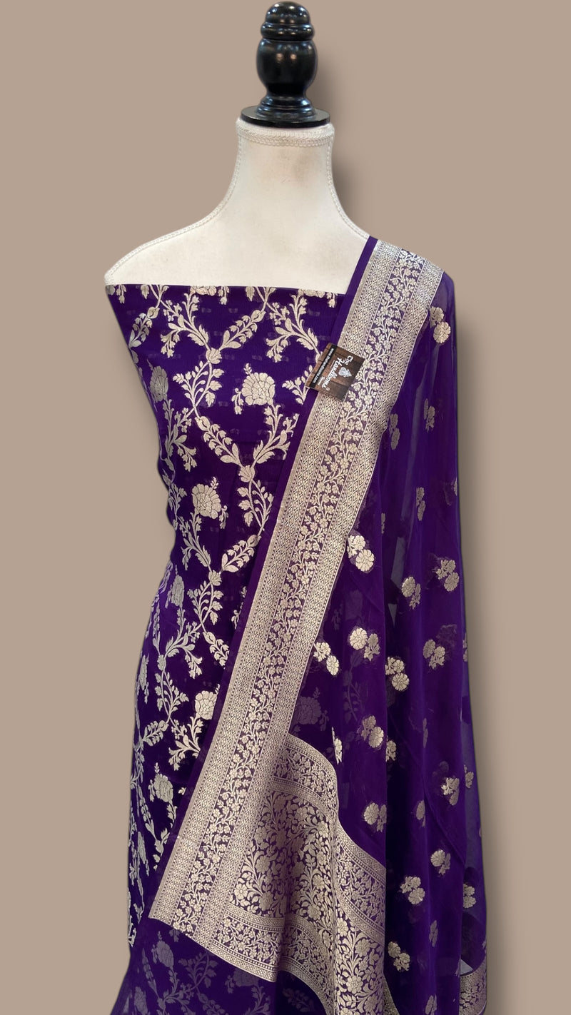 Khaddi Georgette Banarasi Dress material Water Zari - The Handlooms