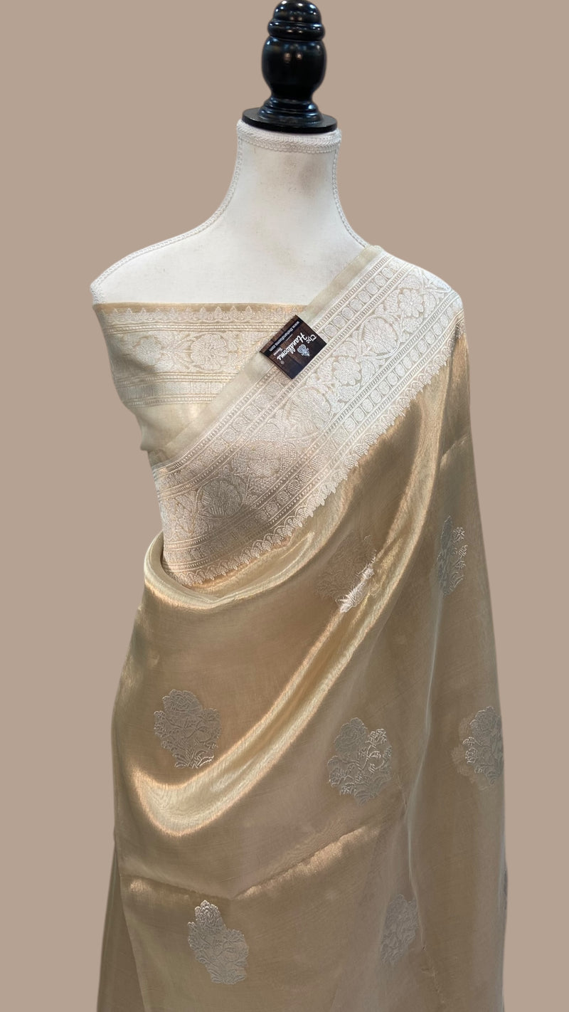 Pure Kora Handloom Banarasi All Over Kadua Motifs Saree - The Handlooms