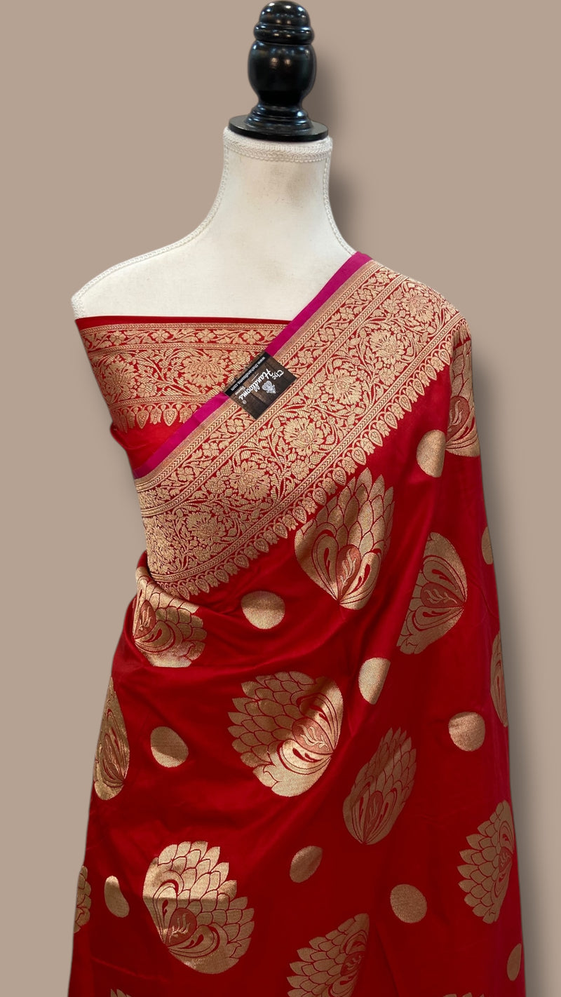 Pure Satan Silk Banarasi Handloom Saree - All over Motifs Work - The Handlooms