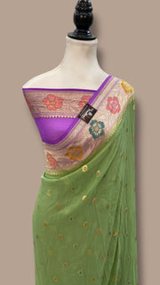 Pure Khaddi Georgette Handloom Banarasi Saree - All over Jaal Work With Meenakari - The Handlooms