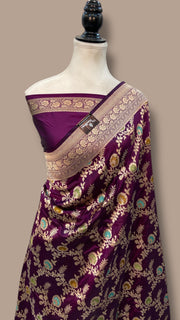 Pure Katan Silk Banarasi Handloom Saree - All over Jaal work With Meenakari - The Handlooms