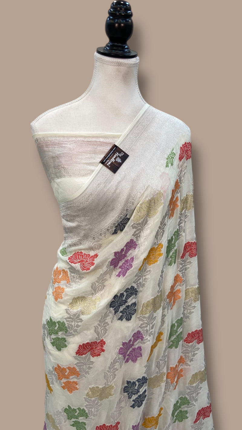 Pure Khaddi Georgette Handloom Banarasi Saree - All over Jaal Work With Meenakari - The Handlooms